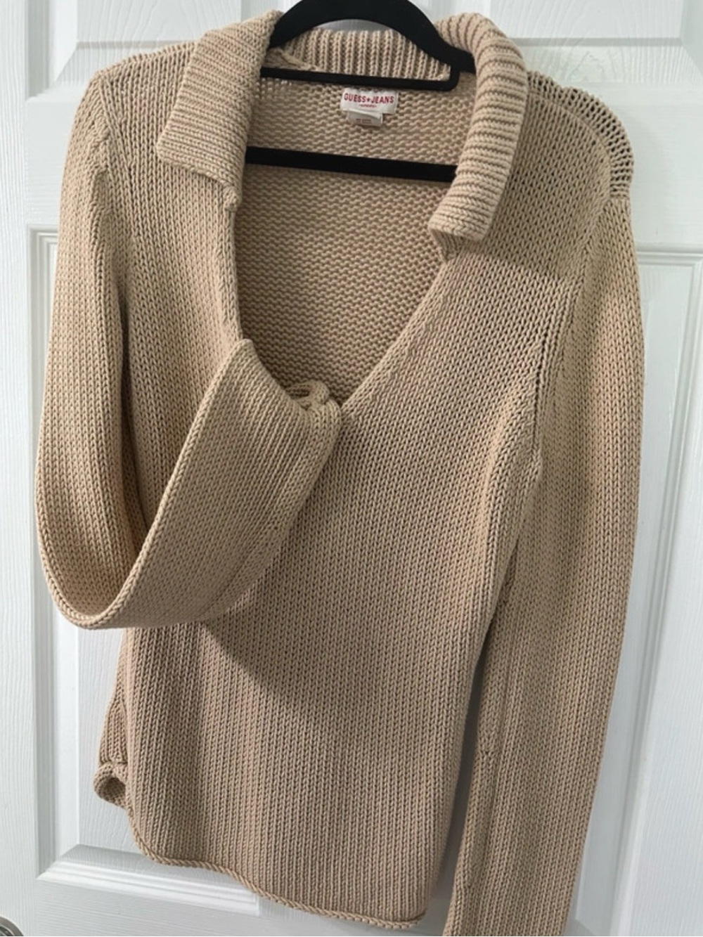 Guess Beige V-Neck Collared Knit Sweater for Women - Picture 5 of 10